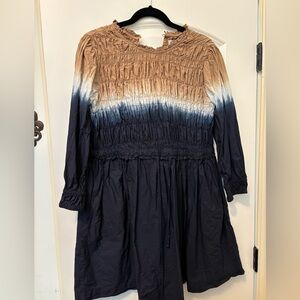 Apiece Apart Aldea Smocked Long Sleeve Organic Cotton Dress - Medium